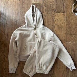 Cream Hoodie and Sweatpants Set